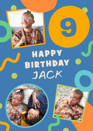 Moonpig Bits And Pieces Bright Graphic Happy 9th Birthday Photo Upload Card