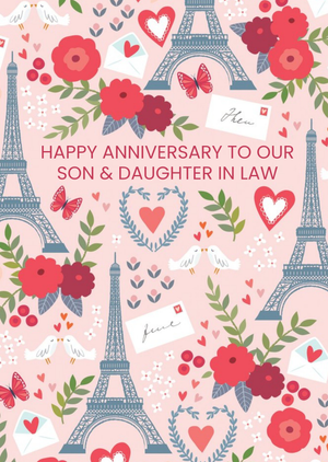 Moonpig Paris French Romantic Parisian Personalised Happy Anniversary Card For Our Son & Daughter In Law