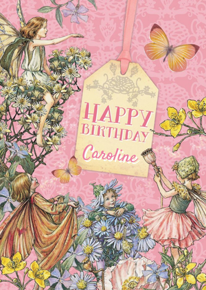 Moonpig Little Flower Fairies And Tag Personalised Happy Birthday Card