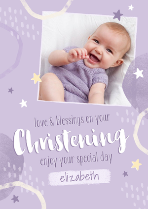 Moonpig Purple Patterend Photo Upload Christening Card