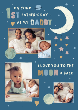Moonpig Space Themed Scene With Five Photo Frames 1st Father's Day Photo Upload Card