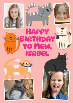 Moonpig Lisa Barlow Designs Happy Birthday To Mew Illustrated Cats Photo Upload Birthday Card