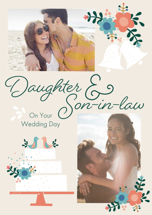 Moonpig Typographic Floral Design Daughter And Son In Law On Your Wedding Day Photo Upload Card