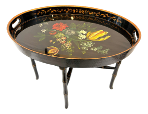 Late 20th Century Regency Chinoiserie Style Lacquer and Faux Bamboo Folding Tray Table
