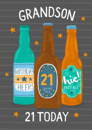 Moonpig Illustrated Beer Bottles 21 Today Grandson Birthday Card