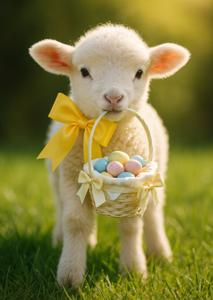 Moonpig Cute Lamb With Easter Egg Basket Photographic Easter Card