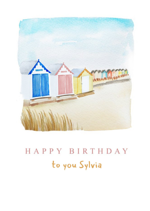 Moonpig Set The Scene Watercolour Row Of Colourful Beach Huts Birthday Card