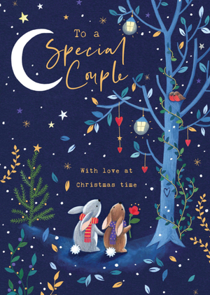 Moonpig To A Special Couple Hand Painted Illustrated Rabbits Christmas Card