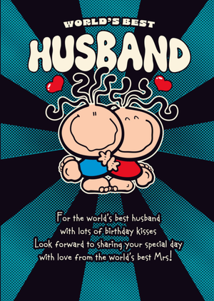 Bubblegum World's Best Husband Cute Cartoon Couple Birthday Card