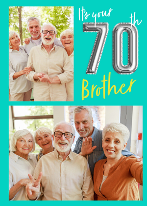 Moonpig It's Your 70th Brother Balloon Numbers Photo Upload Birthday Card