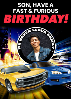 Moonpig Fast And Furious Son Photo Upload Birthday Card