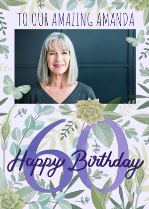 Okey Dokey Design Illustrated Photo Upload Floral 60th Birthday Card
