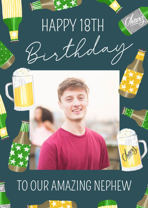Okey Dokey Design Beer Illustrations Photo Upload Amazing Nephew Birthday Card