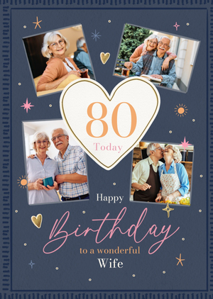 Moonpig Wonderful Wife Photo Upload 80th Birthday Card