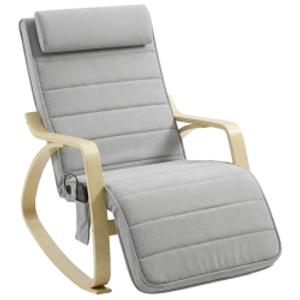 HOMCOM Sillón mecedora con masaje, calefacción, reposacabezas & reposapiés, tapizado de terciopelo, sillón relax, Gris claro