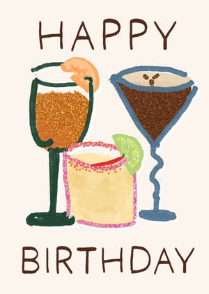 Moonpig Illustrated Cocktails Happy Birthday Card