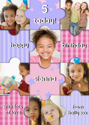 Moonpig Pastel Puzzle Pieces Kids Happy Birthday Multi-Photo Card