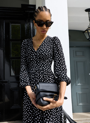 Daryl Printed Midi Dress - UK 14 | EU 40 | US 10 / Black Polka