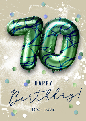 Luckz Happy Birthday Green Balloons 70th Birthday Card