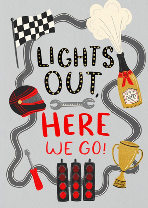 Moonpig Designers Lights Out Here We Go Birthday Card