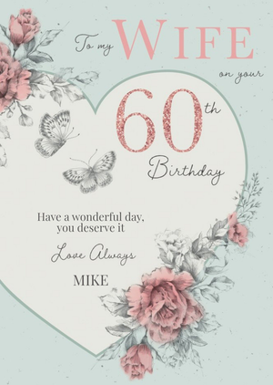 Love Hearts Clintons 60 Milestone For Her Wife Traditional Floral Birthday Card