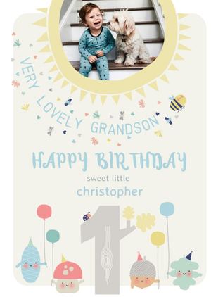 Moonpig Little Acorns Lovely Grandson 1st Birthday Photo Upload Card