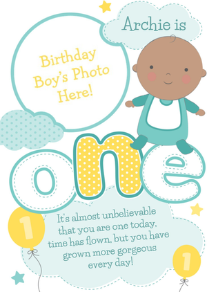 Moonpig Baby Is One Personalised Photo Upload Birthday Card