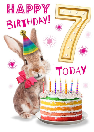 Moonpig Cute Rabbit With Cake 7th Birthday Card