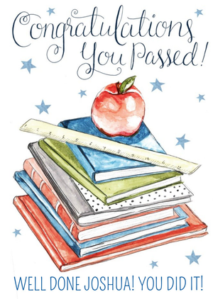 Moonpig Watercolour Stacked Books Congrats You Passed Personalised Card
