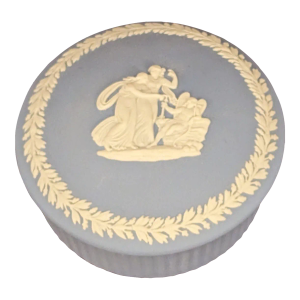 Vintage Wedgwood Pale Blue Jasperware Round Lidded Trinket Box
