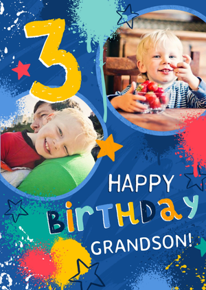 Moonpig Studio Sundae Blue Paint And Stars Photo Upload 3rd Birthday Card
