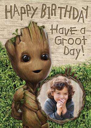 Marvel Illustration Of Groot With A Circular Photo Frame I Am Groot Photo Upload Birthday Card