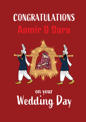 Moonpig Roshah Designs Illustrated Indian Palanquin Wedding Card