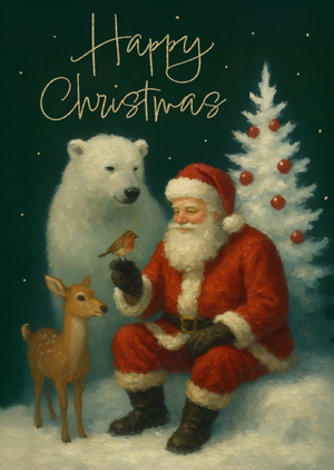 Moonpig Happy Christmas Santa And Winter Animals Traditional Christmas Card