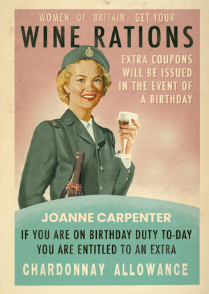 Moonpig Retro Women Of Britain Get Your Wine Rations Personalised Birthday Card