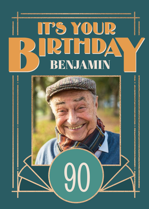 Moonpig Art Deco Happy 90th Birthday Photo Upload Birthday Car