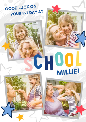 Moonpig Photo Frames Surrounded By Colourful Stars First Day Of School Photo Upload Card