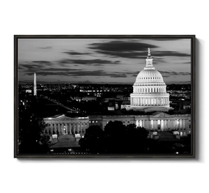 City Lit Up At Dusk, Washington D.C., USA (Black And White)
