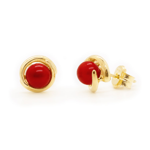 Natural Red Coral Stud Earrings In Gold Plated Sterling Silver – Handmade Italian Jewelry For Women