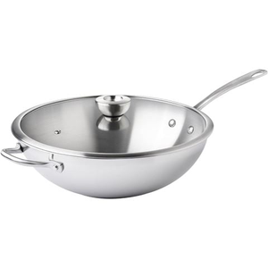 Meyer - White Steel Series Stainless Steel Stirfry w/Glass Lid 32cm