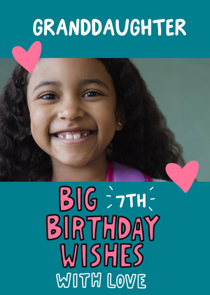 Moonpig Angela Chick Illustrated Love Hearts Granddaughter 7th Birthday Photo Upload Card