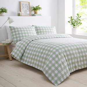 Gingham Sage Green Cotton Mix Duvet Cover Set