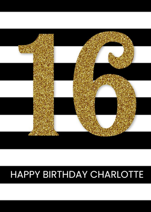 Moonpig Black And White Stripes Personalised Happy 16th Birthday Card