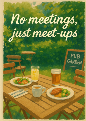 Moonpig No Meetings Just Meet-Ups Watercolour Pub Garden Retirement Card