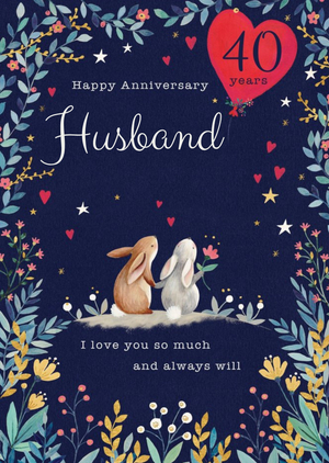 Moonpig Cute Illustrated Rabbit Woodlands Customisable 40th Anniversary Card
