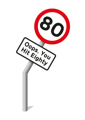 Moonpig Graphic Illustration Of A Damaged Road Sign Eightieth Funny Pun Birthday Card