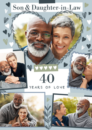 Moonpig 40 Years Of Love Heart Illustrated Photo Upload Anniversary Card