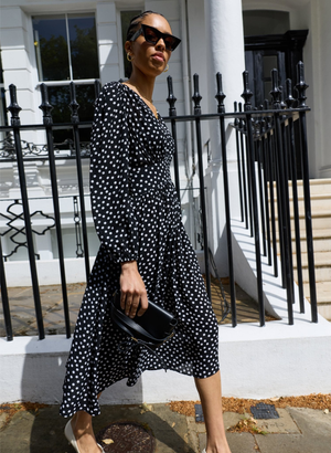 Daryl Printed Midi Dress - UK 18 | EU 44 | US 14 / Black Polka