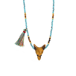 Wild Spirit Wolf Multi-Stone Necklace - Brown (one size)