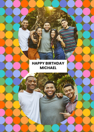 Moonpig Vibrant Katt Jones Multi-Coloured Dots Pattern In The Background Photo Upload Birthday Card